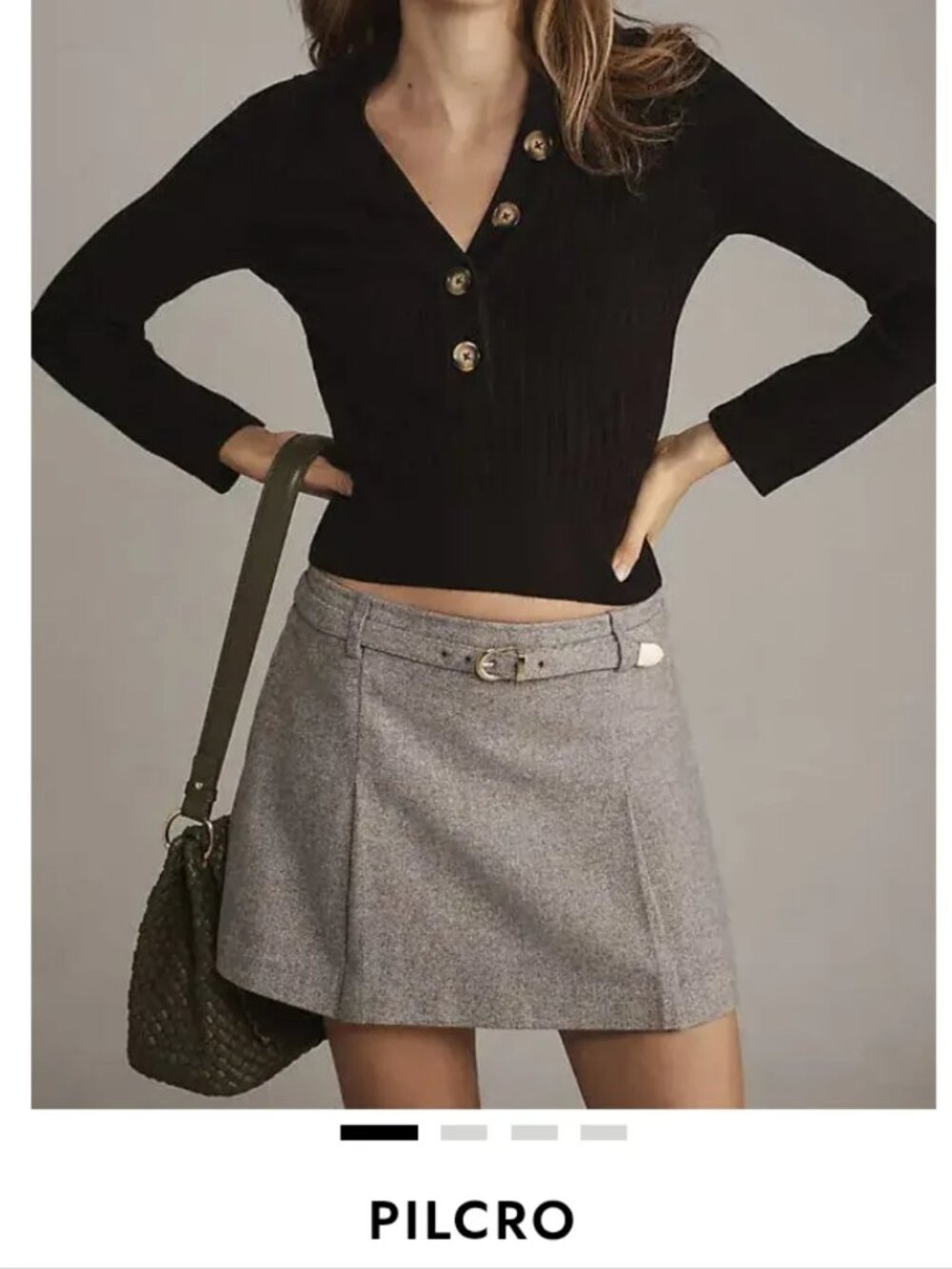 Anthropologie Pilcro Black Ribbed V-Neck Button Pullover Sweater Size Medium